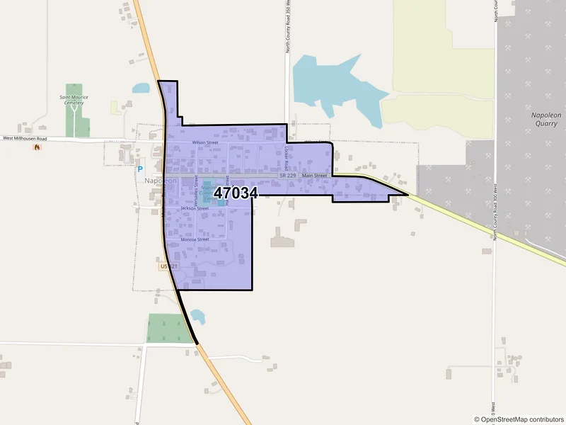 Map of Napoleon, Indiana and ZIP codes
