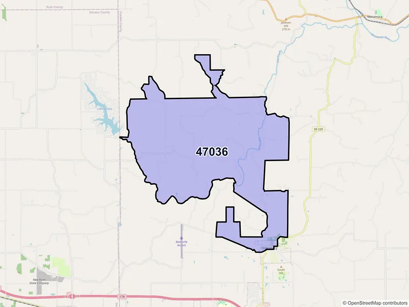 Map of ZIP Code 47036 — Oldenburg, IN