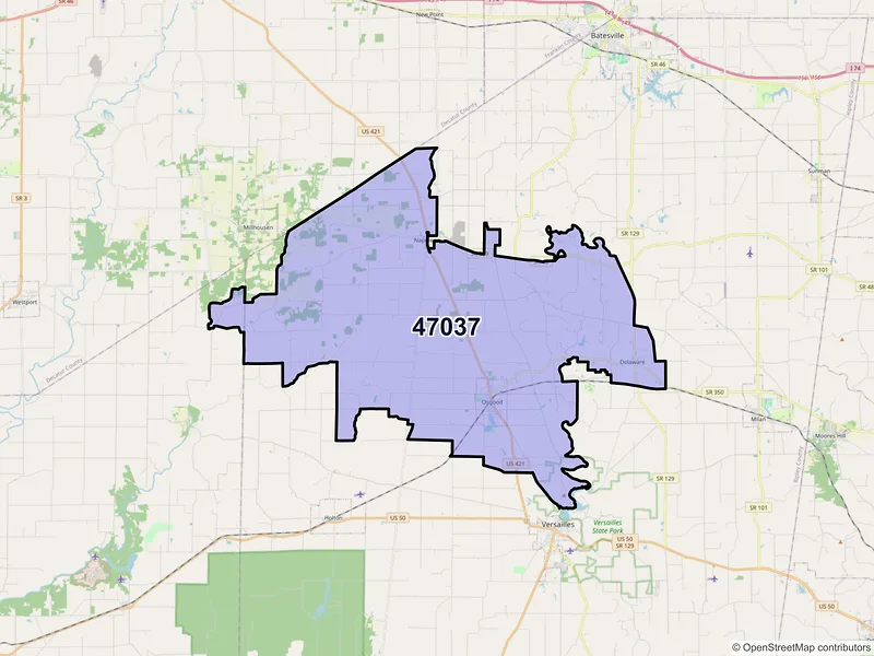 Map of ZIP Code 47037 — Osgood, IN