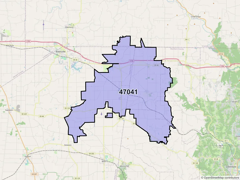Map of ZIP Code 47041 — Sunman, IN