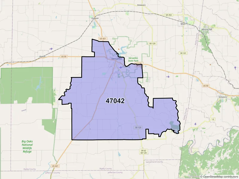 Map of ZIP Code 47042 — Versailles, IN