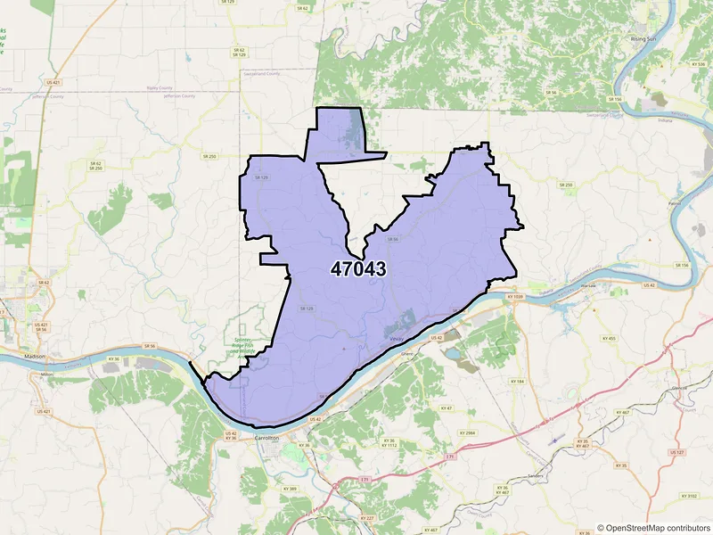 Map of ZIP Code 47043 — Vevay, IN