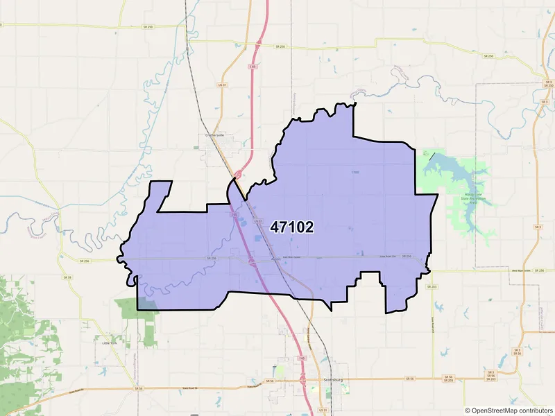 Map of ZIP Code 47102 — Austin, IN