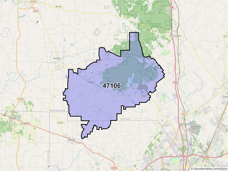 Map of ZIP Code 47106 — Borden, IN