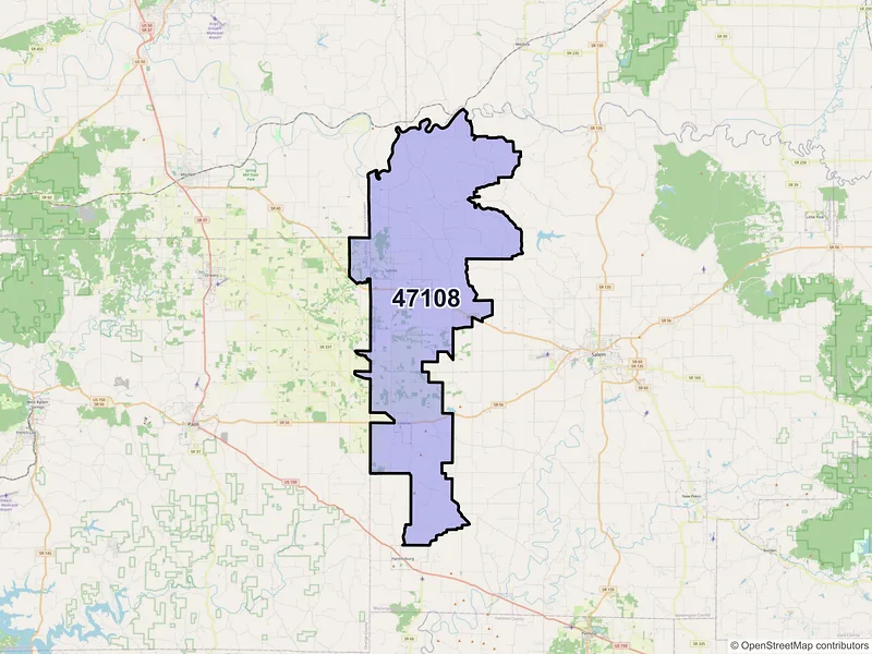 Map of ZIP Code 47108 — Campbellsburg, IN