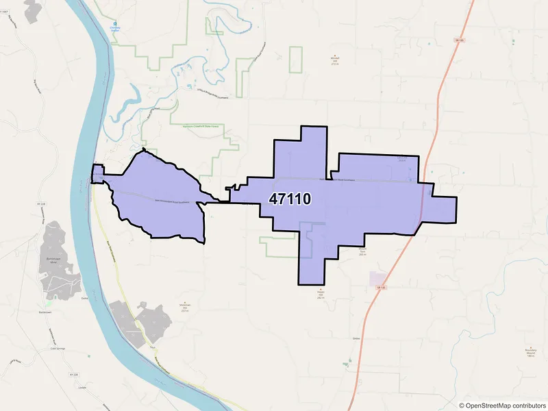 Map of ZIP Code 47110 — Central, IN