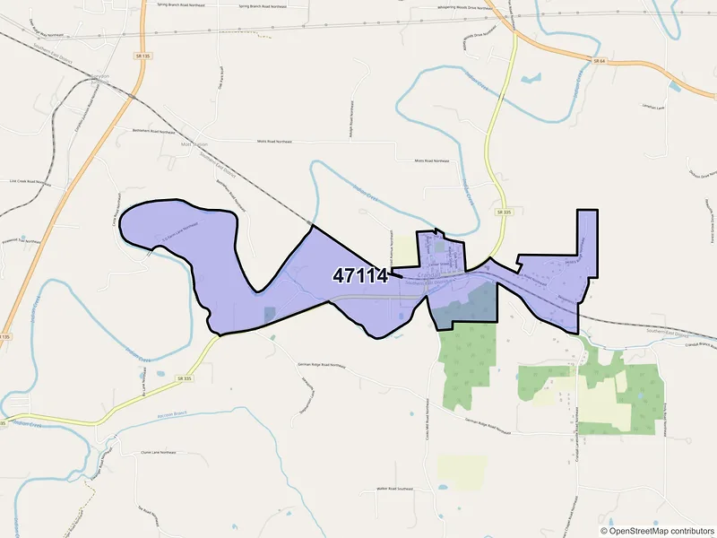 Map of ZIP Code 47114 — Crandall, IN