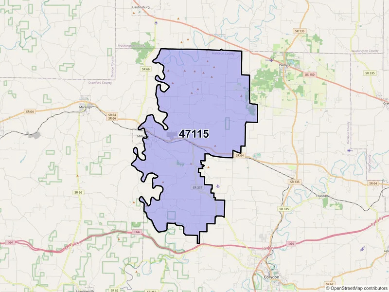 Map of ZIP Code 47115 — Depauw, IN