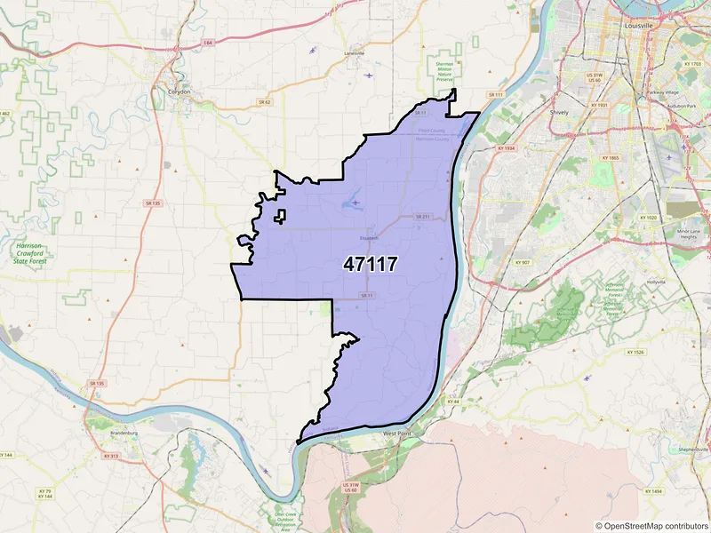 Map of ZIP Code 47117 — Elizabeth, IN