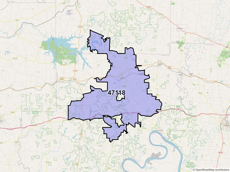 Map of ZIP Code 47118 — English, IN