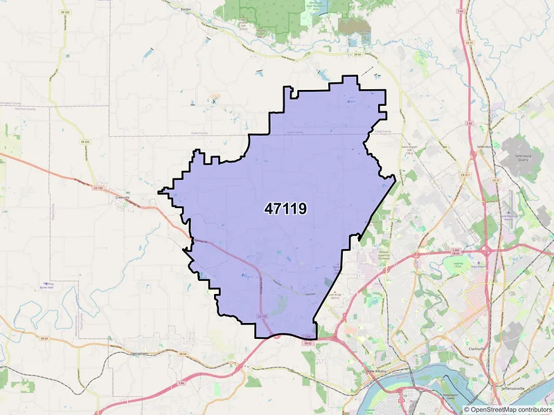 Map of ZIP Code 47119 — Floyds Knobs, IN