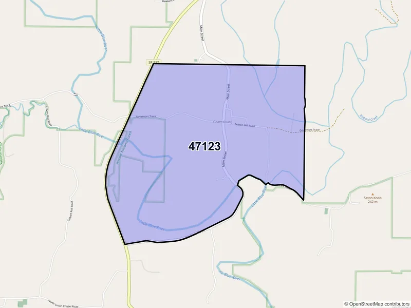 Map of ZIP Code 47123 — Grantsburg, IN