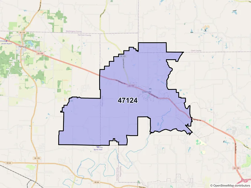 Map of ZIP Code 47124 — Greenville, IN