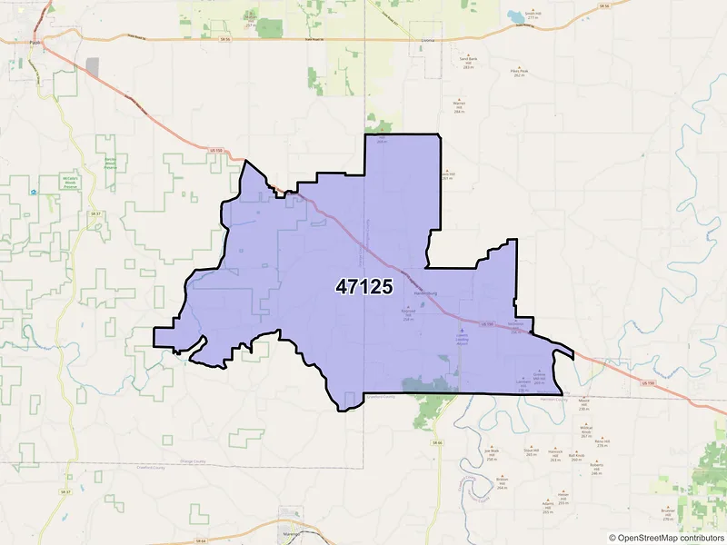 Map of ZIP Code 47125 — Hardinsburg, IN