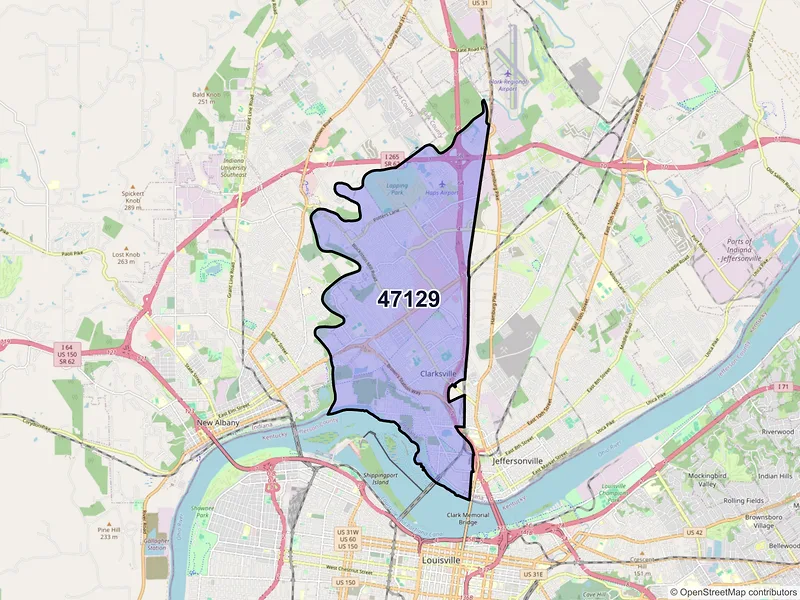 Map of ZIP Code 47129 — Clarksville, IN