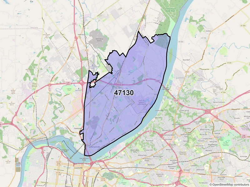 Map of ZIP Code 47130 — Jeffersonville, IN