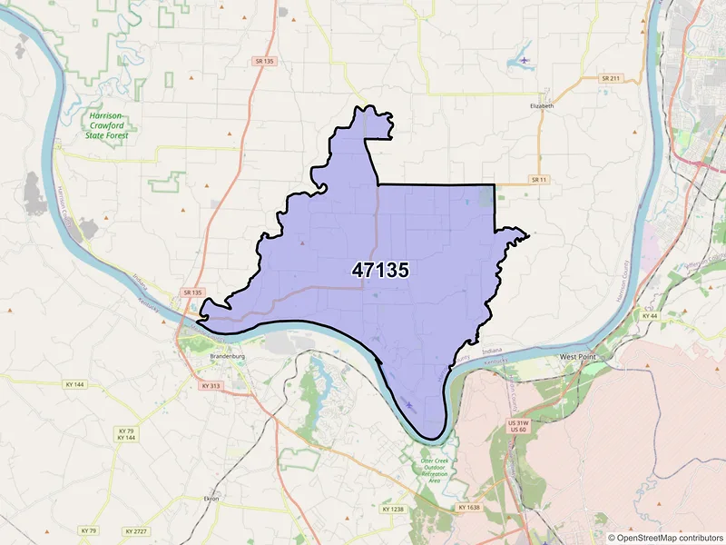 Map of ZIP Code 47135 — Laconia, IN