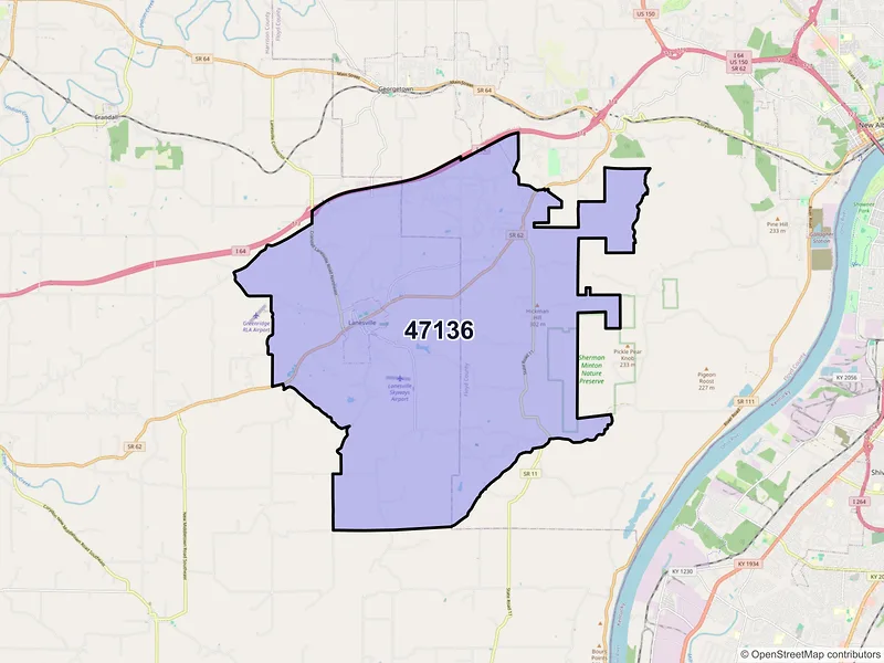 Map of ZIP Code 47136 — Lanesville, IN