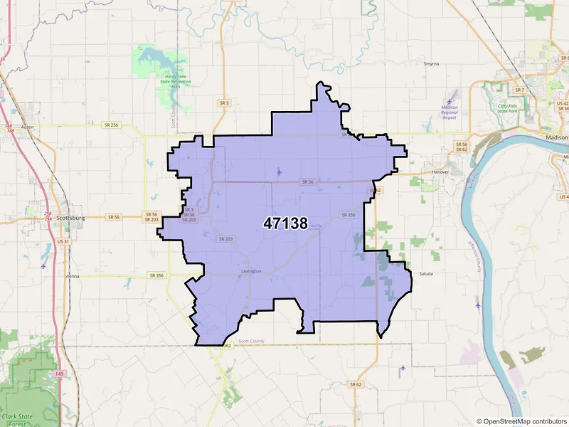 Map of ZIP Code 47138 — Lexington, IN