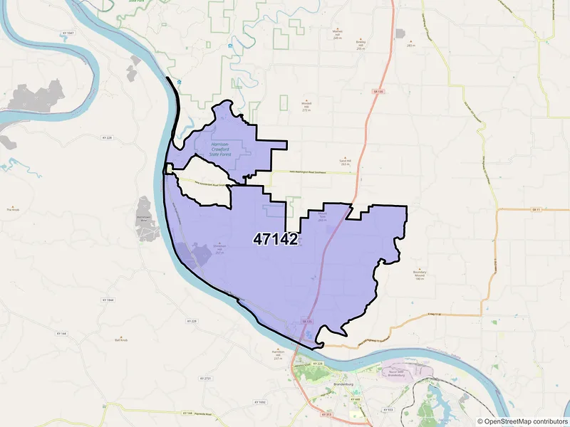 Map of ZIP Code 47142 — Mauckport, IN
