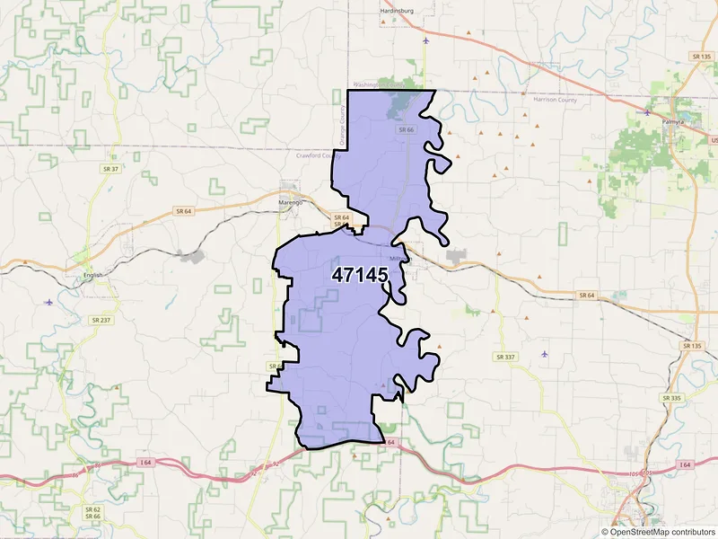 Map of ZIP Code 47145 — Milltown, IN
