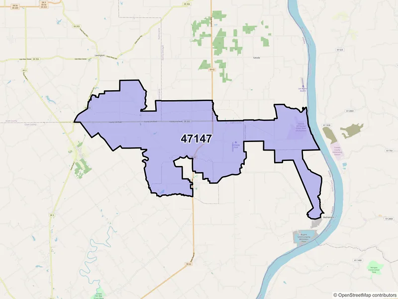 Map of ZIP Code 47147 — Nabb, IN