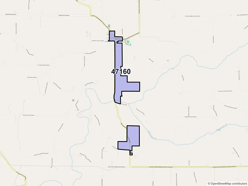 Map of ZIP Code 47160 — New Middletown, IN