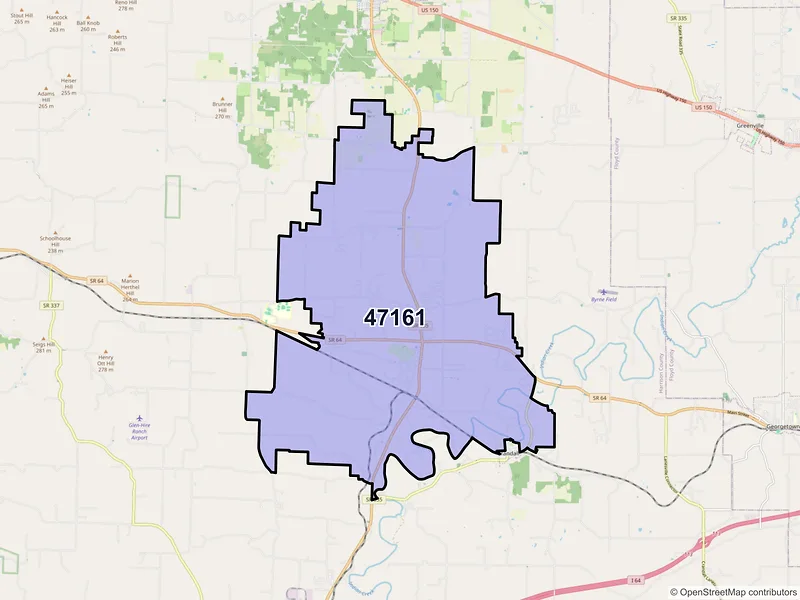 Map of ZIP Code 47161 — New Salisbury, IN