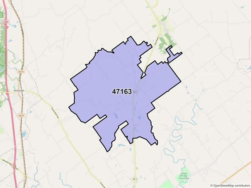 Map of ZIP Code 47163 — Otisco, IN