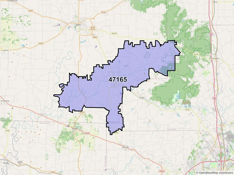 Map of ZIP Code 47165 — Pekin, IN