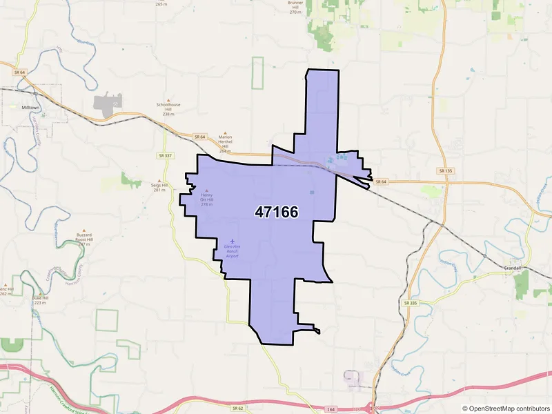 Map of ZIP Code 47166 — Ramsey, IN