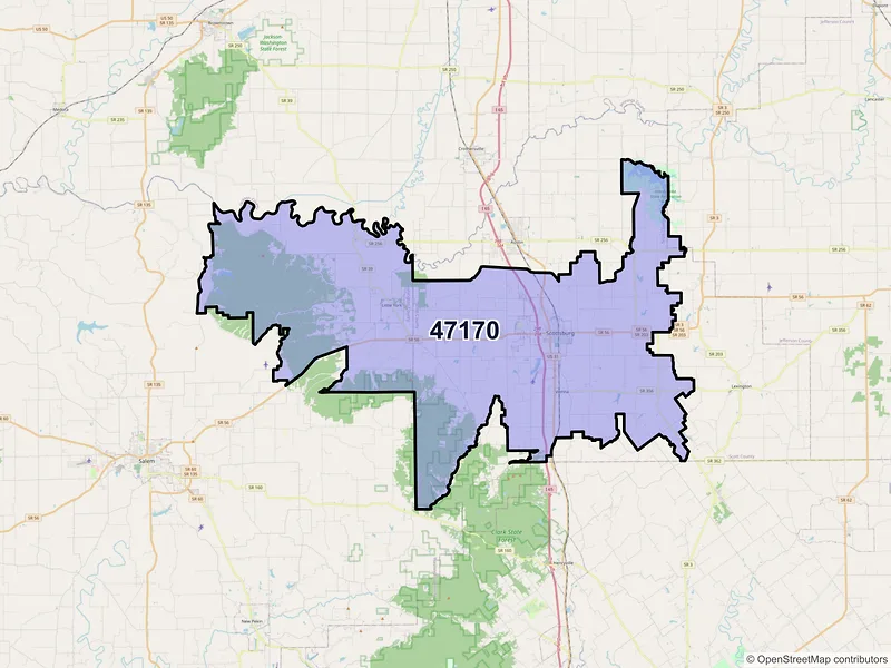 Map of ZIP Code 47170 — Scottsburg, IN