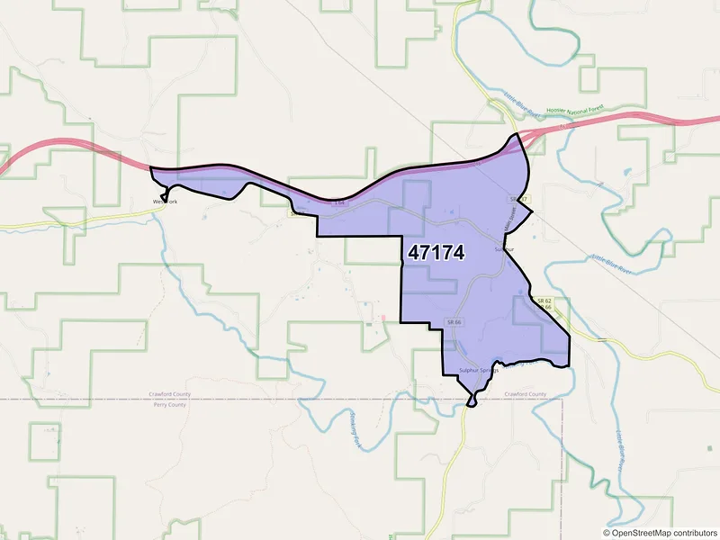 Map of ZIP Code 47174 — Sulphur, IN