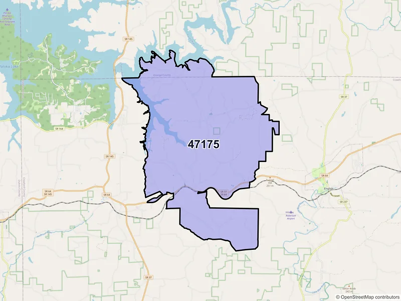 Map of Taswell, Indiana and ZIP codes