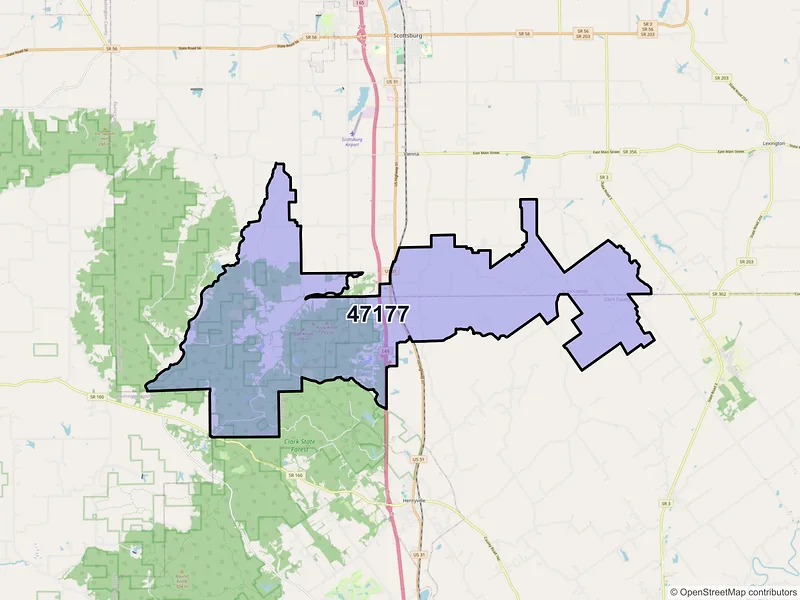 Map of Underwood, Indiana and ZIP codes