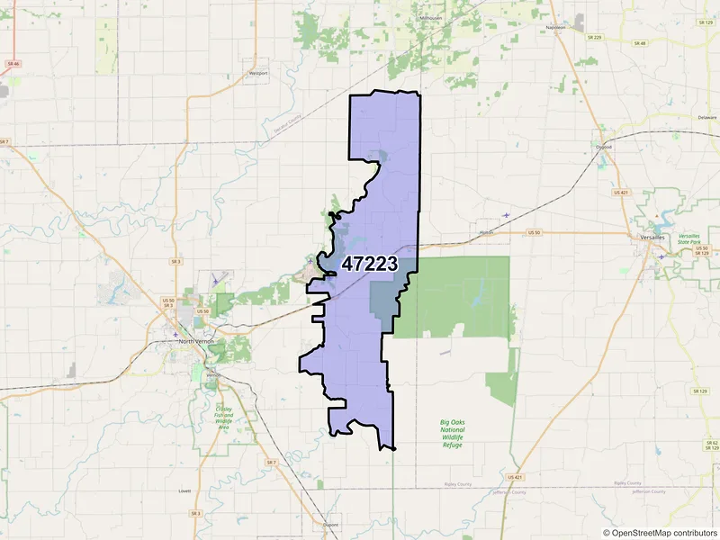 Map of Butlerville, Indiana and ZIP codes