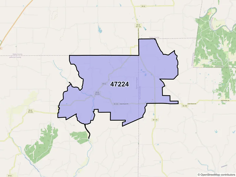 Map of ZIP Code 47224 — Canaan, IN