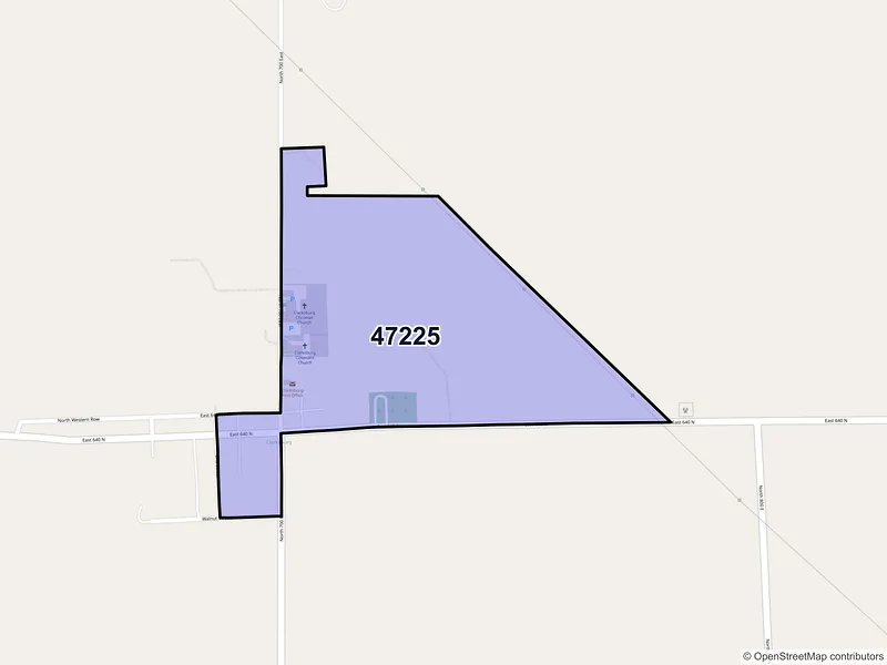 Map of Clarksburg, Indiana and ZIP codes