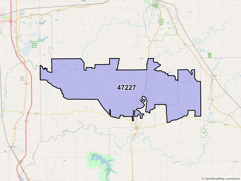Map of ZIP Code 47227 — Commiskey, IN