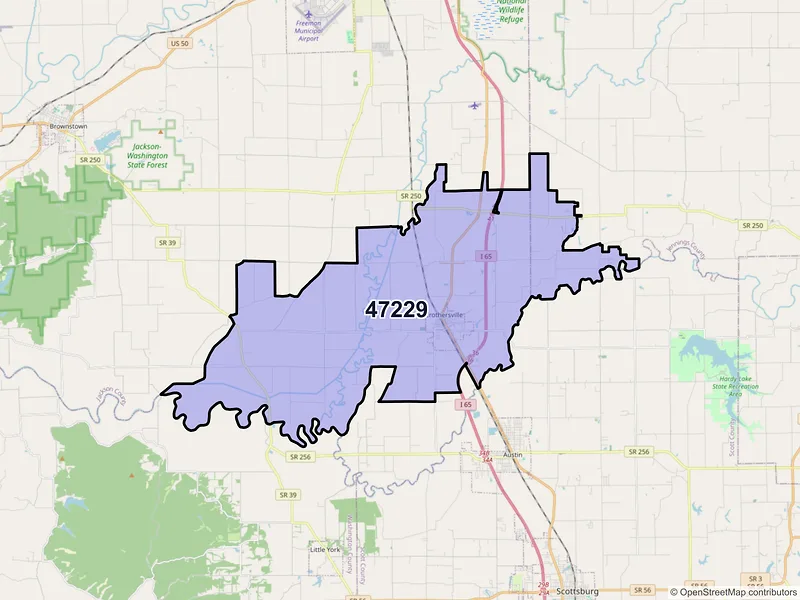 Map of ZIP Code 47229 — Crothersville, IN