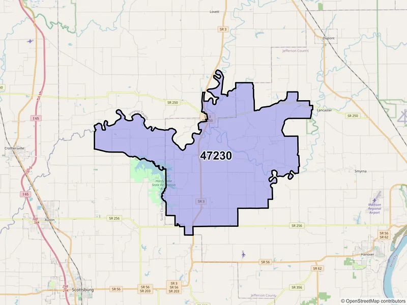 Map of ZIP Code 47230 — Deputy, IN