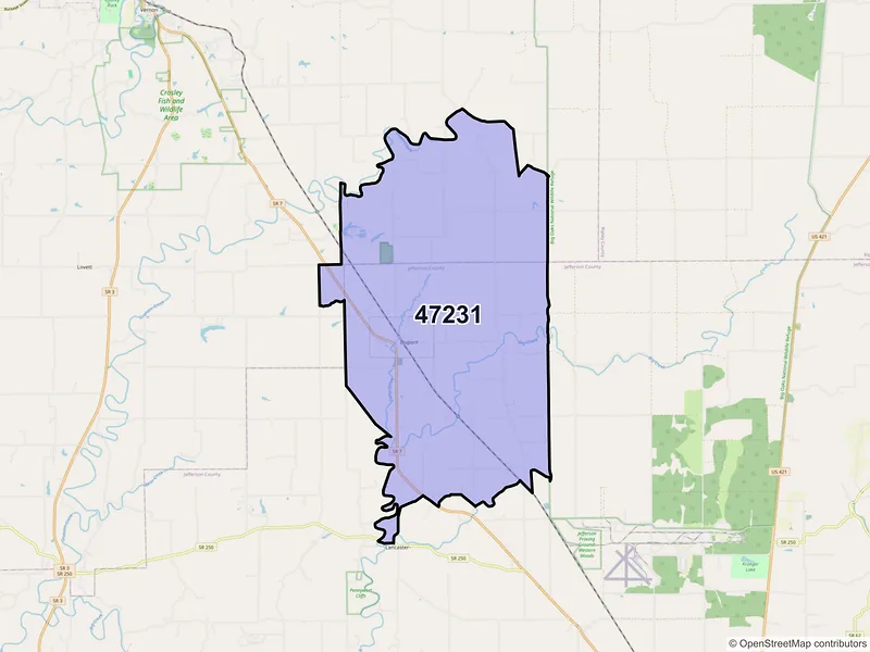 Map of ZIP Code 47231 — Dupont, IN