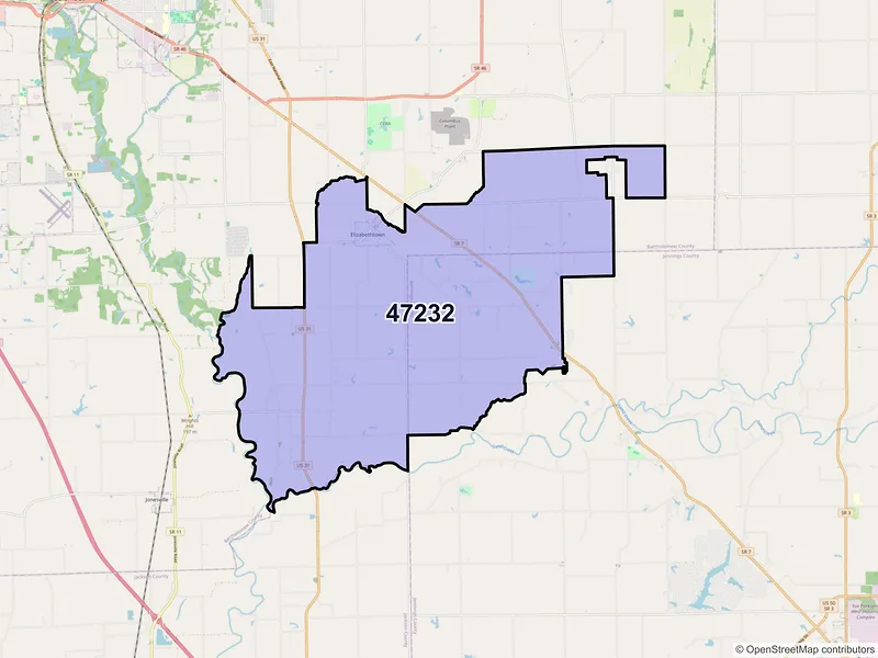 Map of ZIP Code 47232 — Elizabethtown, IN