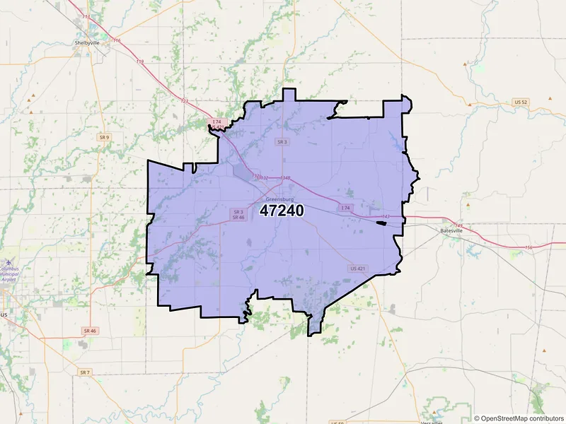 Map of ZIP Code 47240 — Greensburg, IN