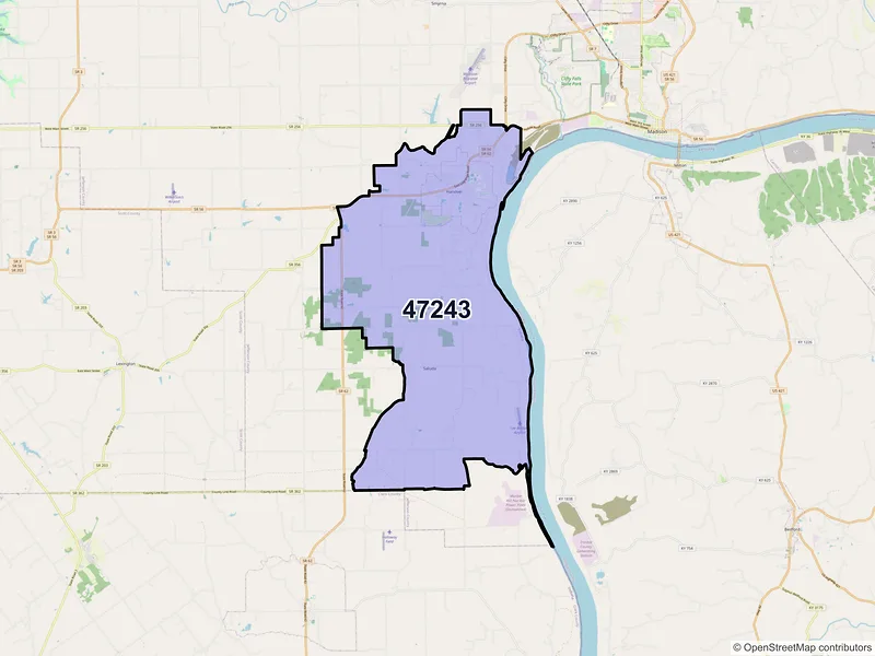 Map of Hanover, Indiana and ZIP codes