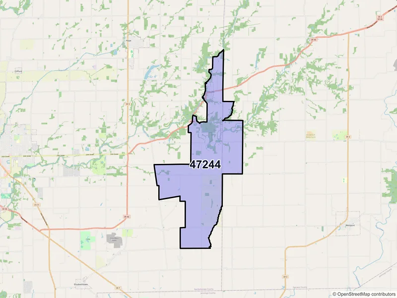 Map of Hartsville, Indiana and ZIP codes