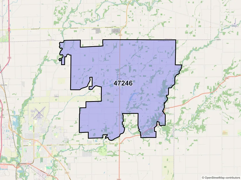 Map of Hope, Indiana and ZIP codes