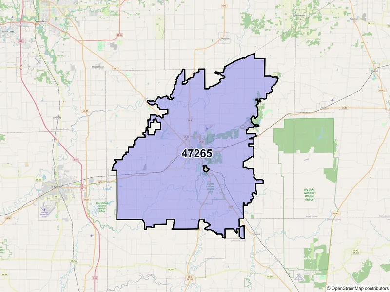 Map of ZIP Code 47265 — North Vernon, IN