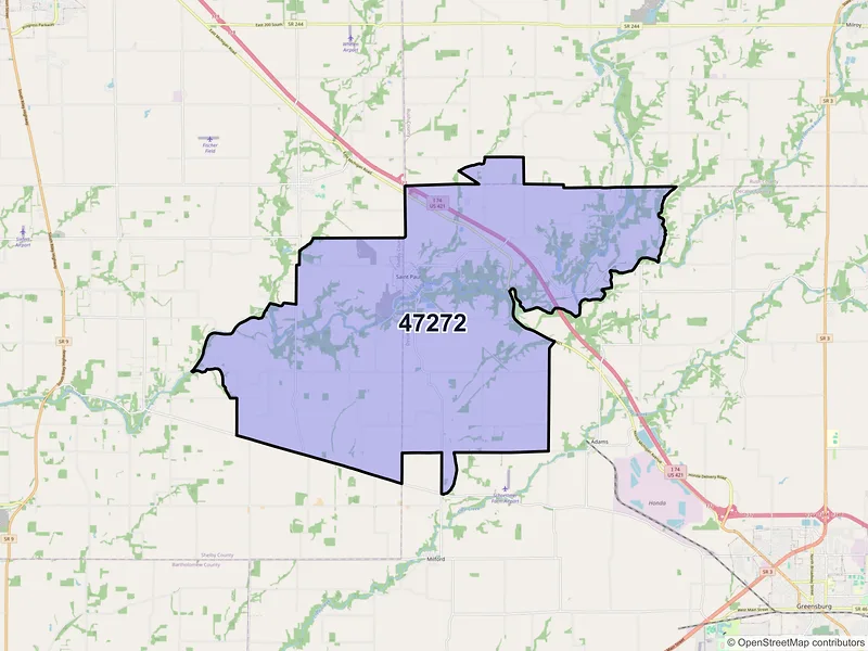 Map of Saint Paul, Indiana and ZIP codes