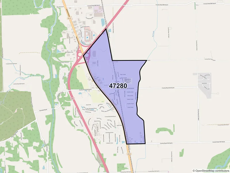 Map of Taylorsville, Indiana and ZIP codes